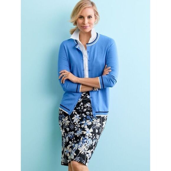 Talbots Dresses & Skirts - TALBOTS Garden Floral‎ Pencil Skirt Sateen Office Career Knee Black Blue 16 Pet